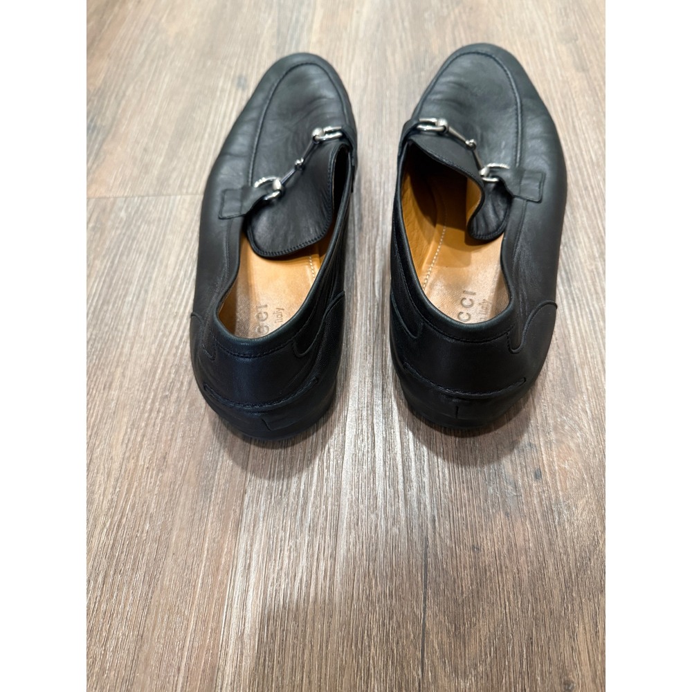 Gucci Mens Black Leather Horsebit Loafers Silver Hardware Made in Italy 12.5 - Picture 4 of 10